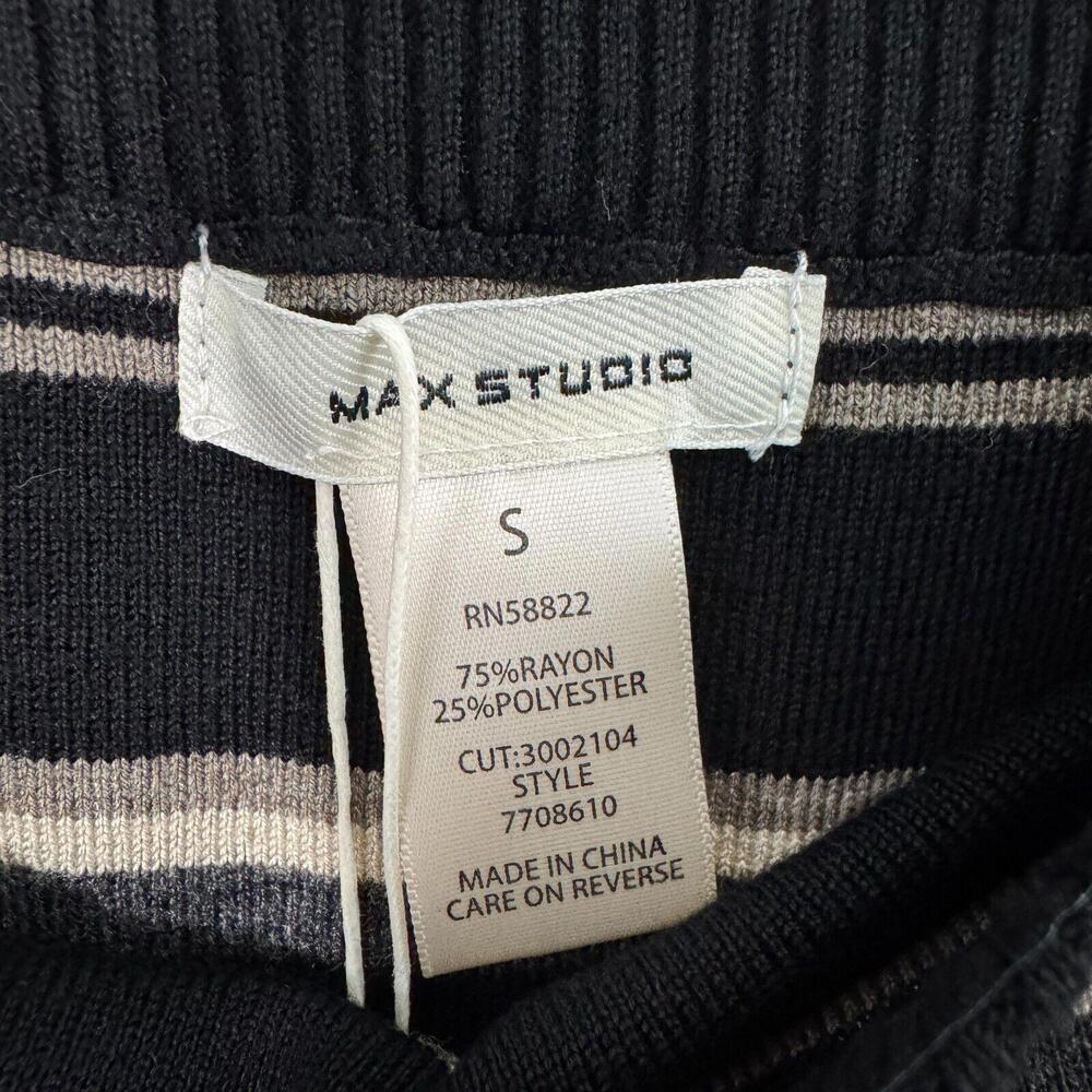 Max Studio Women’s Size Small Black Beige Striped Sweater Knit Stretch Skirt New - Picture 2 of 5